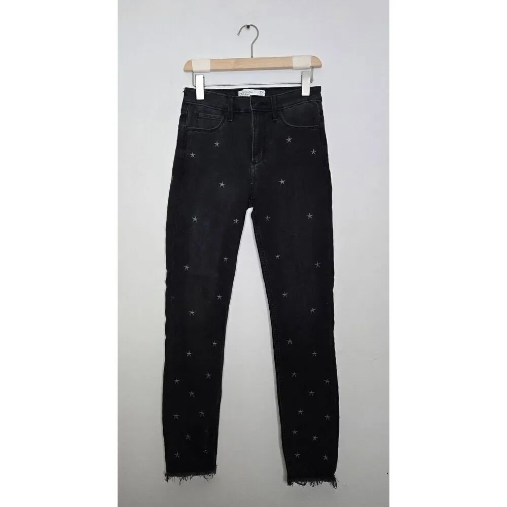 Abercrombie & Fitch Women's Ankle Jeans High Rise Size 0 Black Embroidered Stars